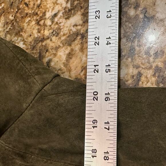 Preston & York Olive Green Suede Full Zip Jacket Reptile Front in Women's Large - Picture 5 of 7